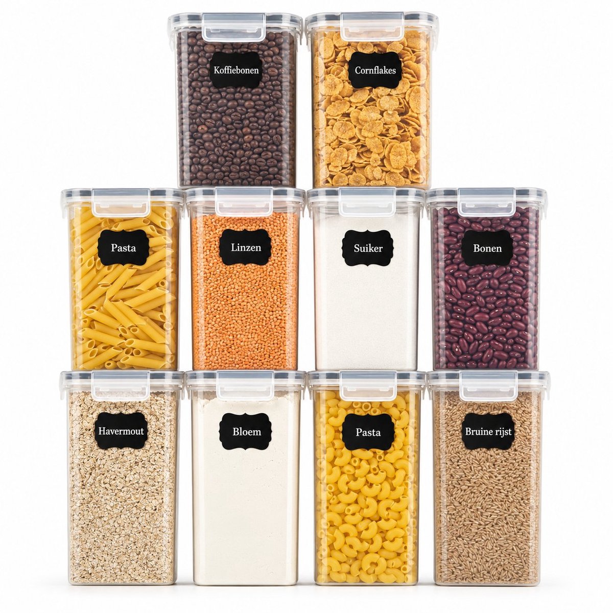 Arvion Voorraaddozen 1,6L - 10 Stuks - Luchtdichte Plastic Opbergdozen met Deksel - Voor Pasta, Muesli, Rijst, Meel, Dierenvoer - Herbruikbaar