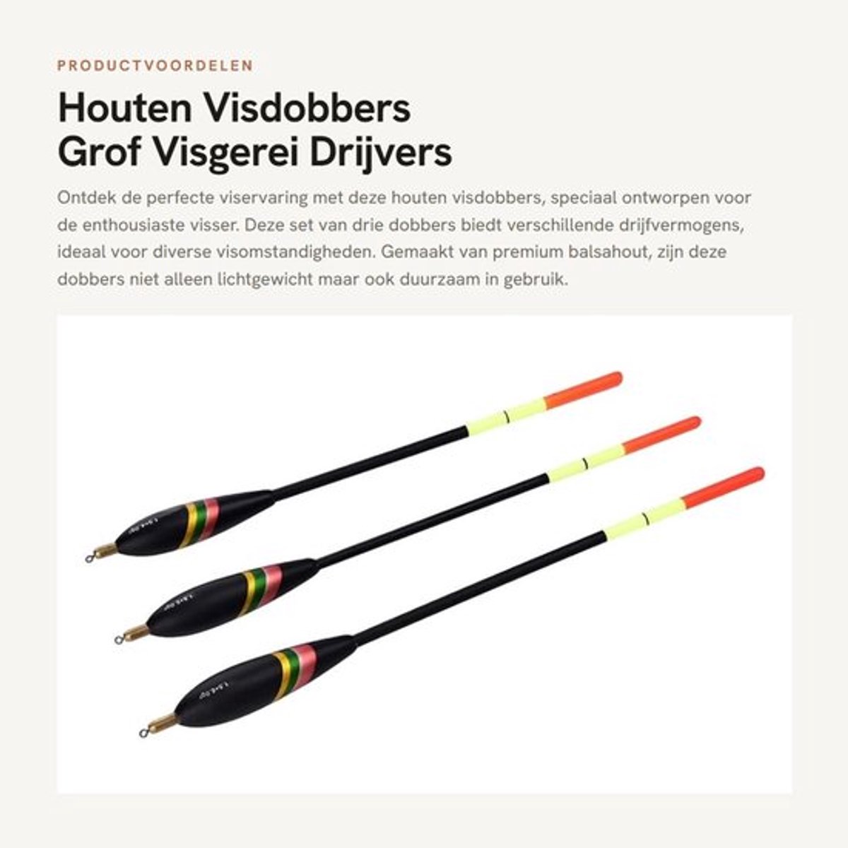 Visdobbers 3 Stuks - Balsahout - Waterdicht - Antioxidant - Sterk Drijfvermogen - Kleurvast - Geschikt voor verschillende vissen - Vissersdobbers