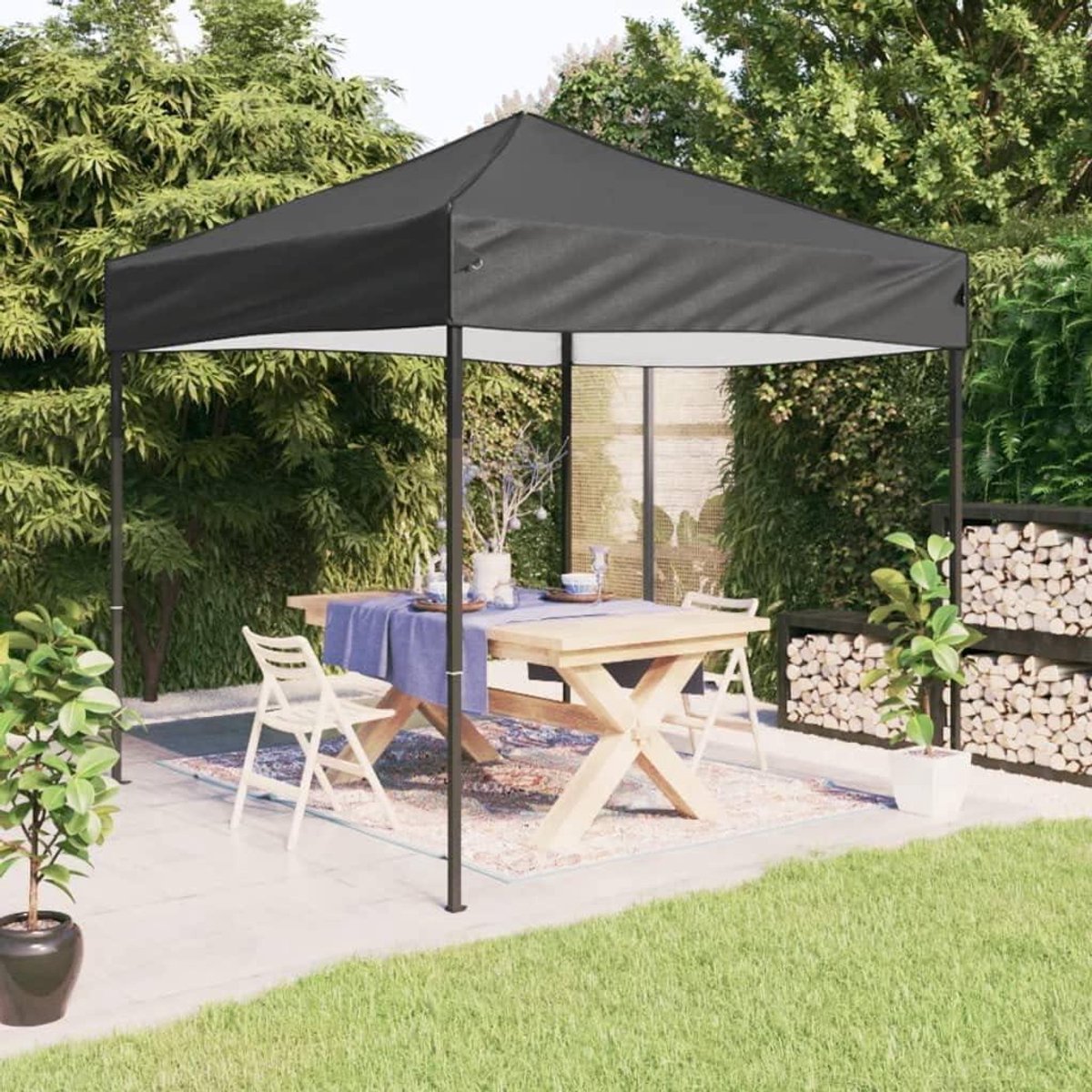 Opvouwbaar Paviljoen - Feesttent Tuin - Buitenfeest Organiseren - Waterafstotend Weefsel - 2 x 2 Meter - Antraciet