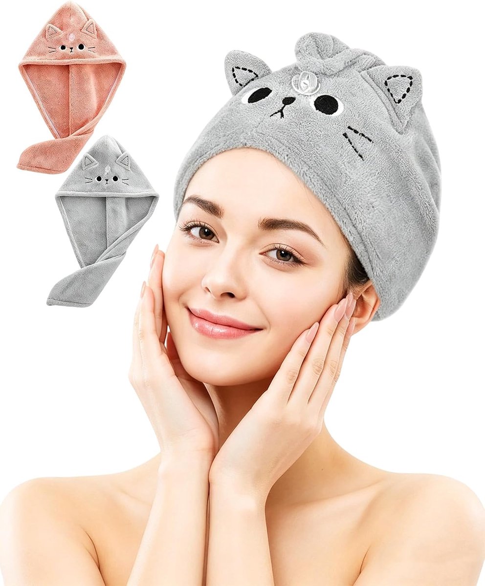 Microvezel handdoek voor haar - 2 stuks - roze en grijs - snel absorberend - ideaal voor krullend haar - ShopVlot