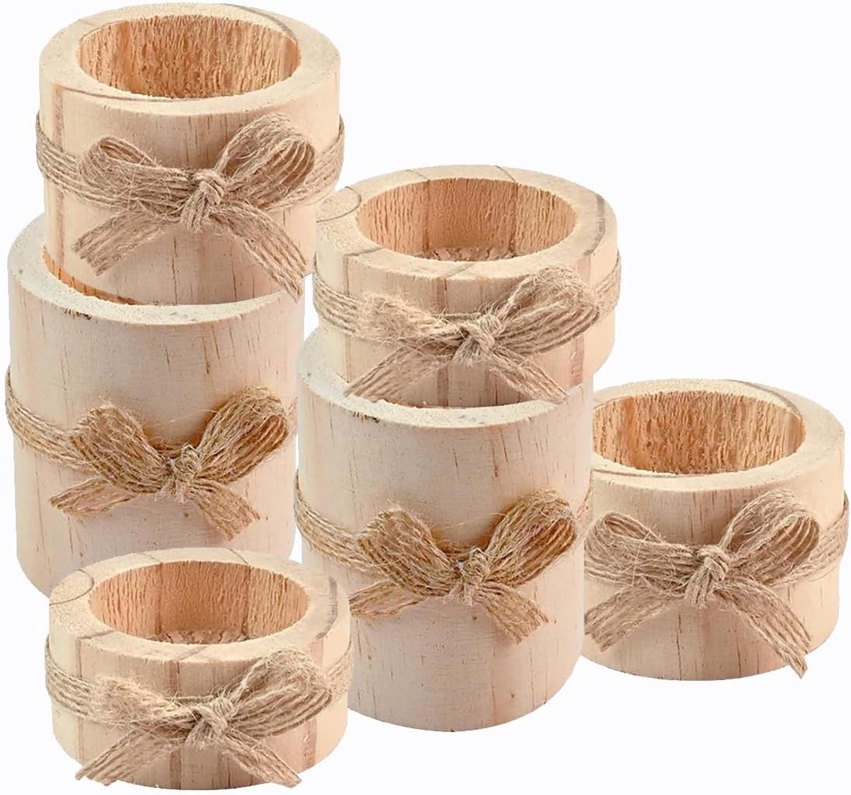 SnelShoppen - Set van 6 Ronde Kandelaars van Natuurlijk Hout - Decoratieve Kaarsenhouders voor Bruiloft, Kerstmis en Verjaardag - 3 Maten, Perfect voo