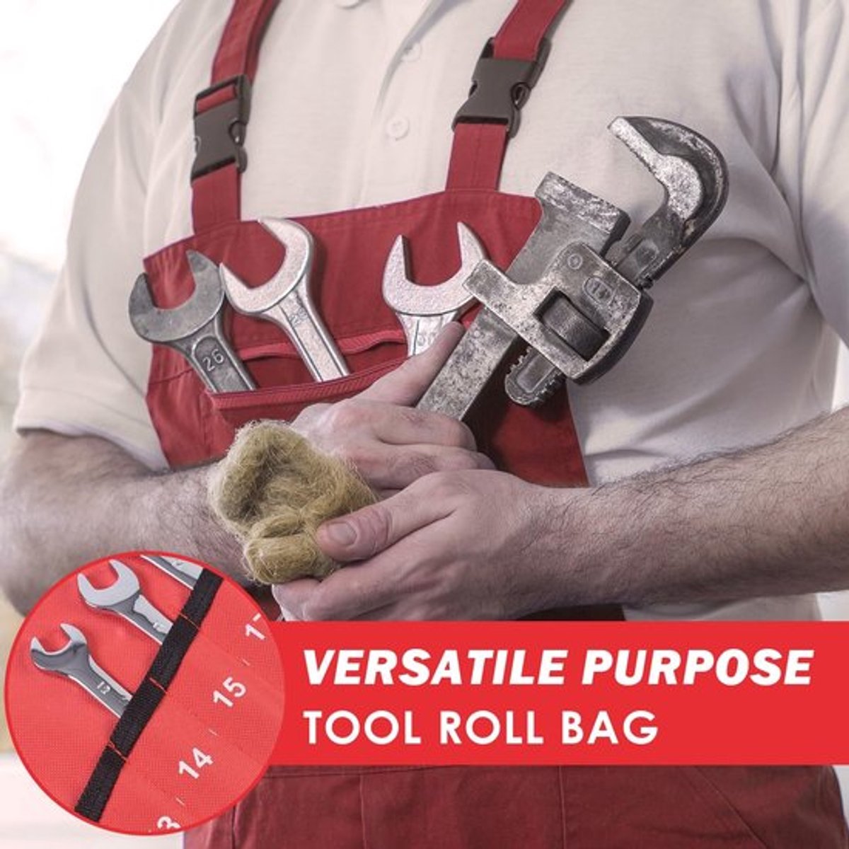 Key Roll Organiser - Roll-Up Tool Bag - Rood - 25 Compartiments - Ideaal voor DIY en Elektriciens - Handig voor Creatieve Klussen