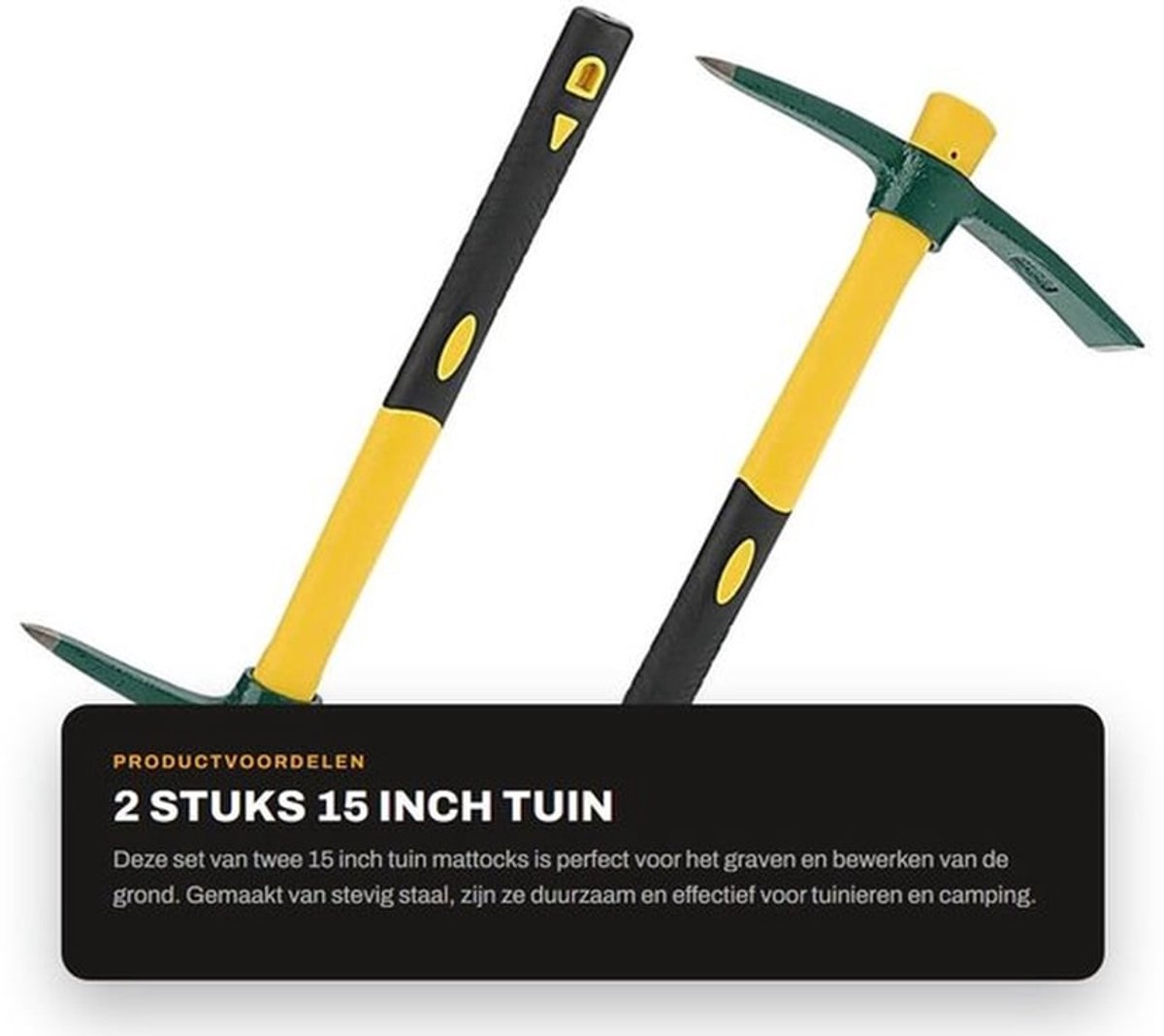Pick Mattock 15 Inch - 2 Stuks - Stalen Houweel - Tuinieren - Camping - Duurzaam Handvat - Tuinhouweel