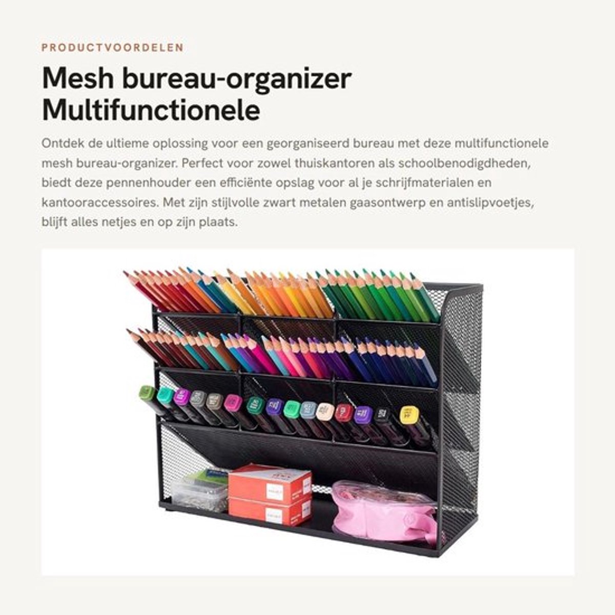 Bureau-organizer Hoogwaardig Metaal - Multifunctionele Pennenhouder - Desk Organizer - Bureau Accessoires - Ruimtebesparend - Antislip Voetjes