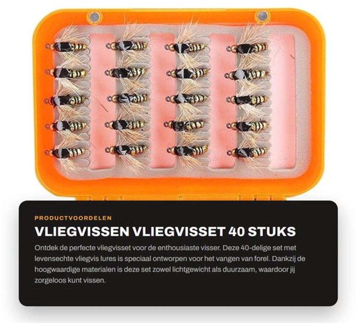 Vliegvissen Set 40 Stuks - Levensechte Vliegvissen - Vliegvissen Materiaal - Lichtgewicht - Duurzaam - Doos 11,5 x 7,5 x 2,5 cm - Vliegvisset