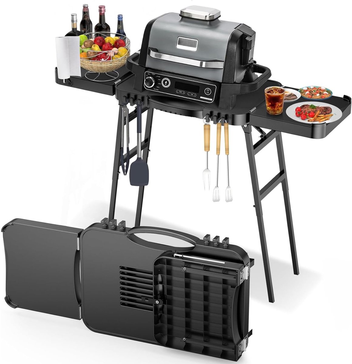 SnelShoppen - Universele Draagbare Grillwagen voor Buitengrill - Opvouwbare Grillstandaard voor Camping, Tuin en Feesten - Geschikt voor Diverse Grill