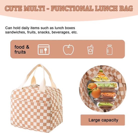 SnelShoppen - Cord Lunch Bag - Geïsoleerde Herbruikbare Lunch Tas - Draagbare Koeltas - Thermobag voor School, Strand, Picknick - Beige met Kleine Blo — afbeelding 4