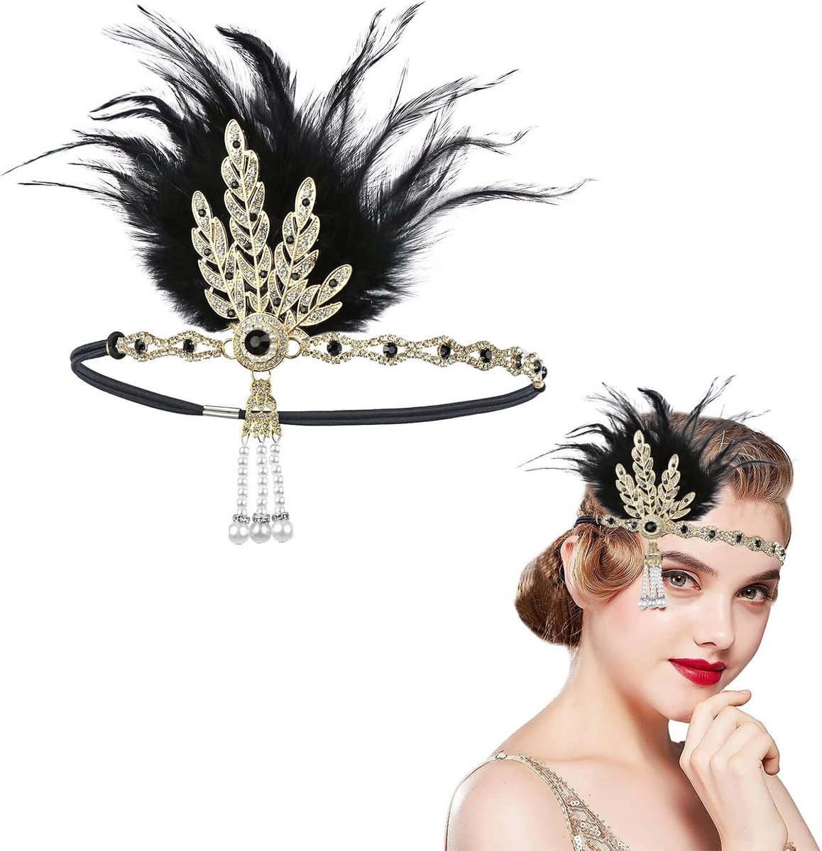 Feather Hoofdband voor Dames - 1920s Gatsby Kostuum Accessoire, Flapper Hoofdband voor Bruiloft en Feestthema