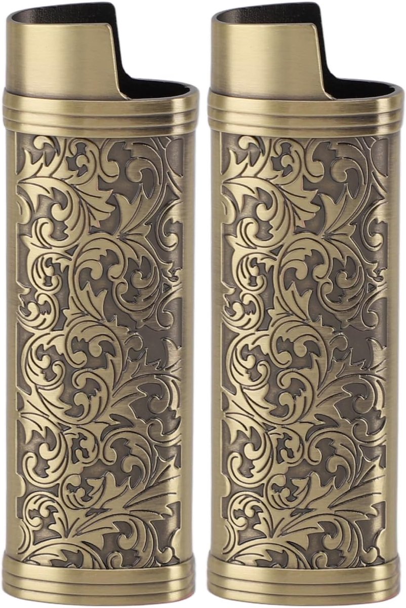 SnelShoppen - 2Pcs Vintage Floral Lighter Cover, Beschermhoes voor Aanstekers, Zinc Alloy, Bronzen Design, Perfect voor Feest, Camping en Dagelijks Ge
