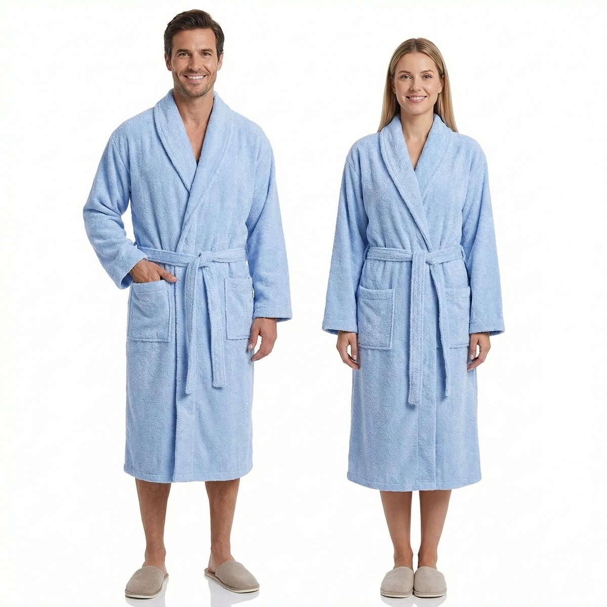 SnelShoppen - Badjas Uniseks 100% Katoen, Oeko-Tex, Zachte Amerikaanse Badstof, 420 g/m², Zeer Absorberend, Blauw, XXL - Perfect voor Thuis en Wellnes