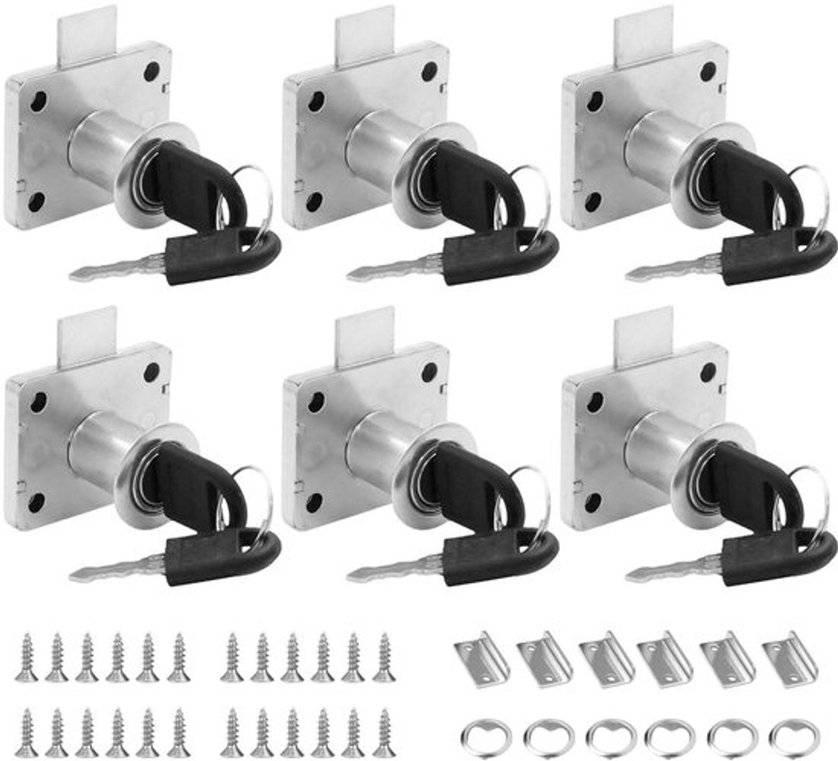 Meubelslot met Sleutel - 6 Sets - Kasten/Meubelsloten - Staal - Gemakkelijk te Installeren - 34x42mm - Duurzaam - Kastslot
