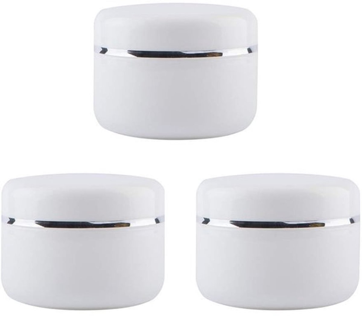 Cosmetica Containers 3 x 100ml - Plastic Potten - Navulbare Flessen - Lotion Opslagcontainers - Zilver Rand - Hoogwaardig Materiaal - Opslagpotjes