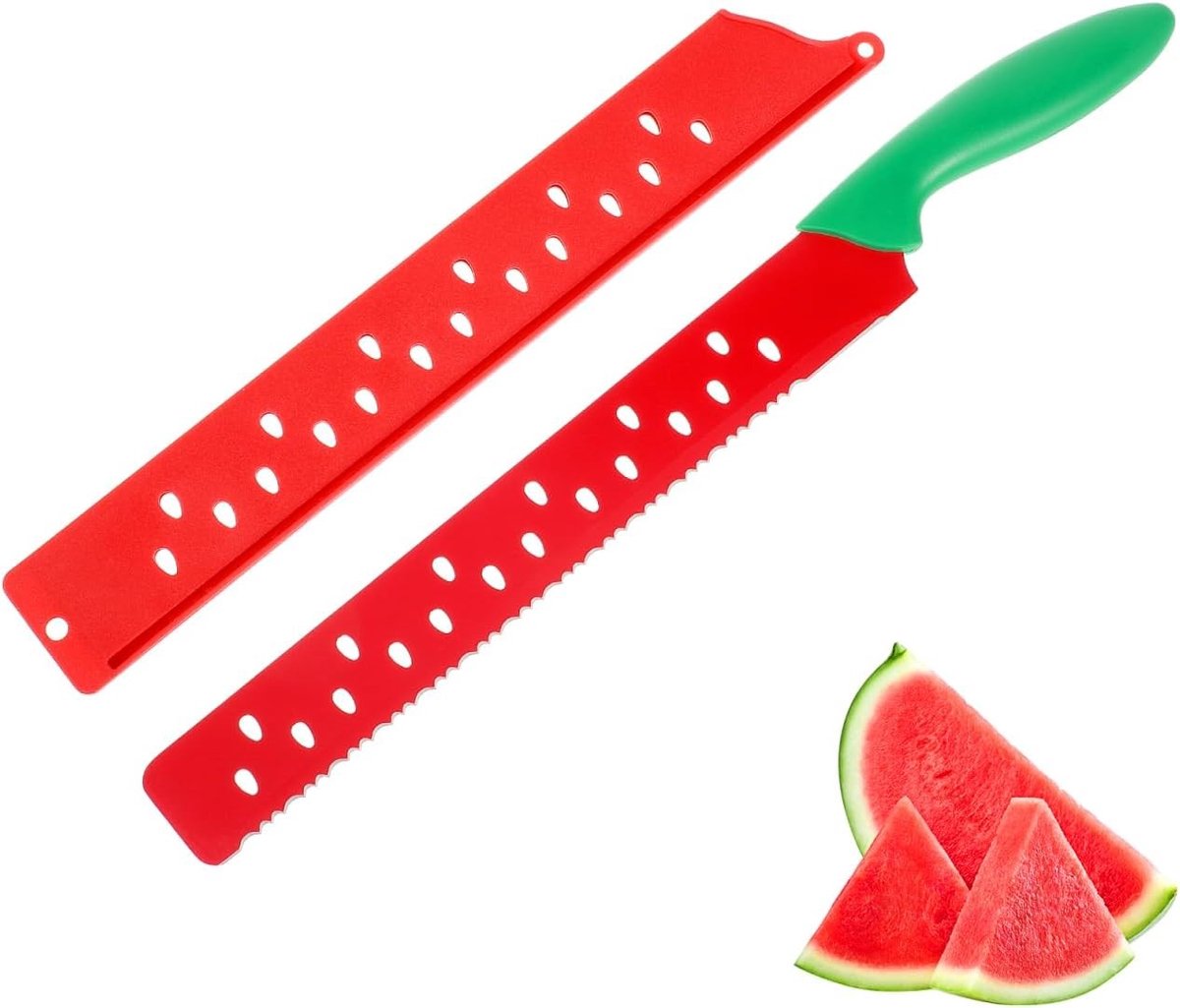 Stainless Steel Watermelon Cutter met Beschermhoes - Handige Fruit Snijder voor Feestjes, Keukenaccessoires en Makkelijk Schoonmaken