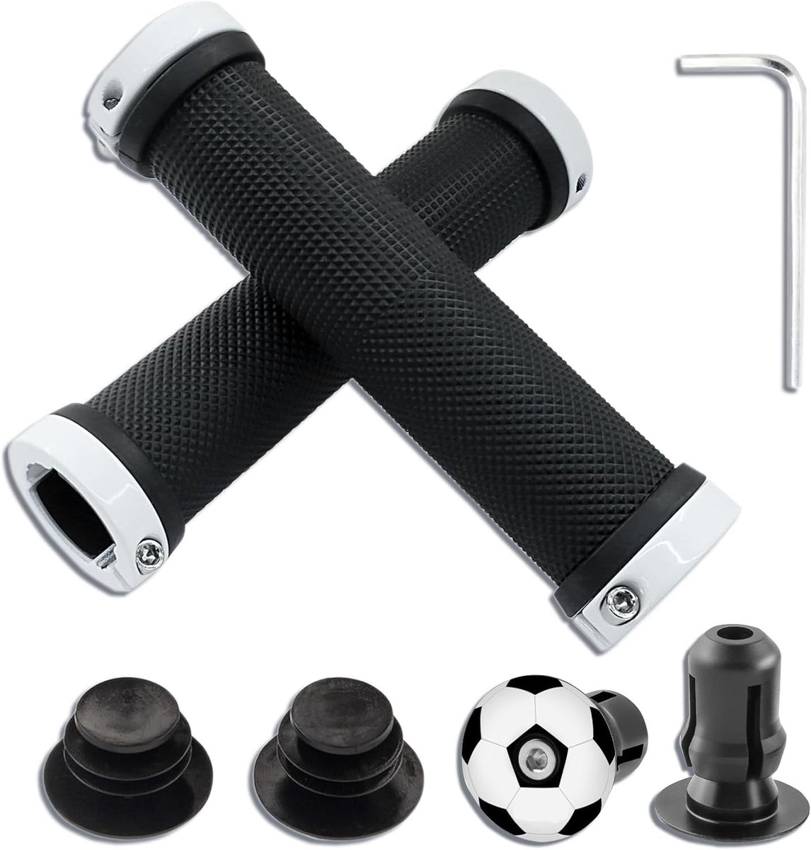 Fietshandvatten antislip voor mountainbike en BMX met aluminium stuurdoppen en inbussleutel, 22,2 mm stuurgrip