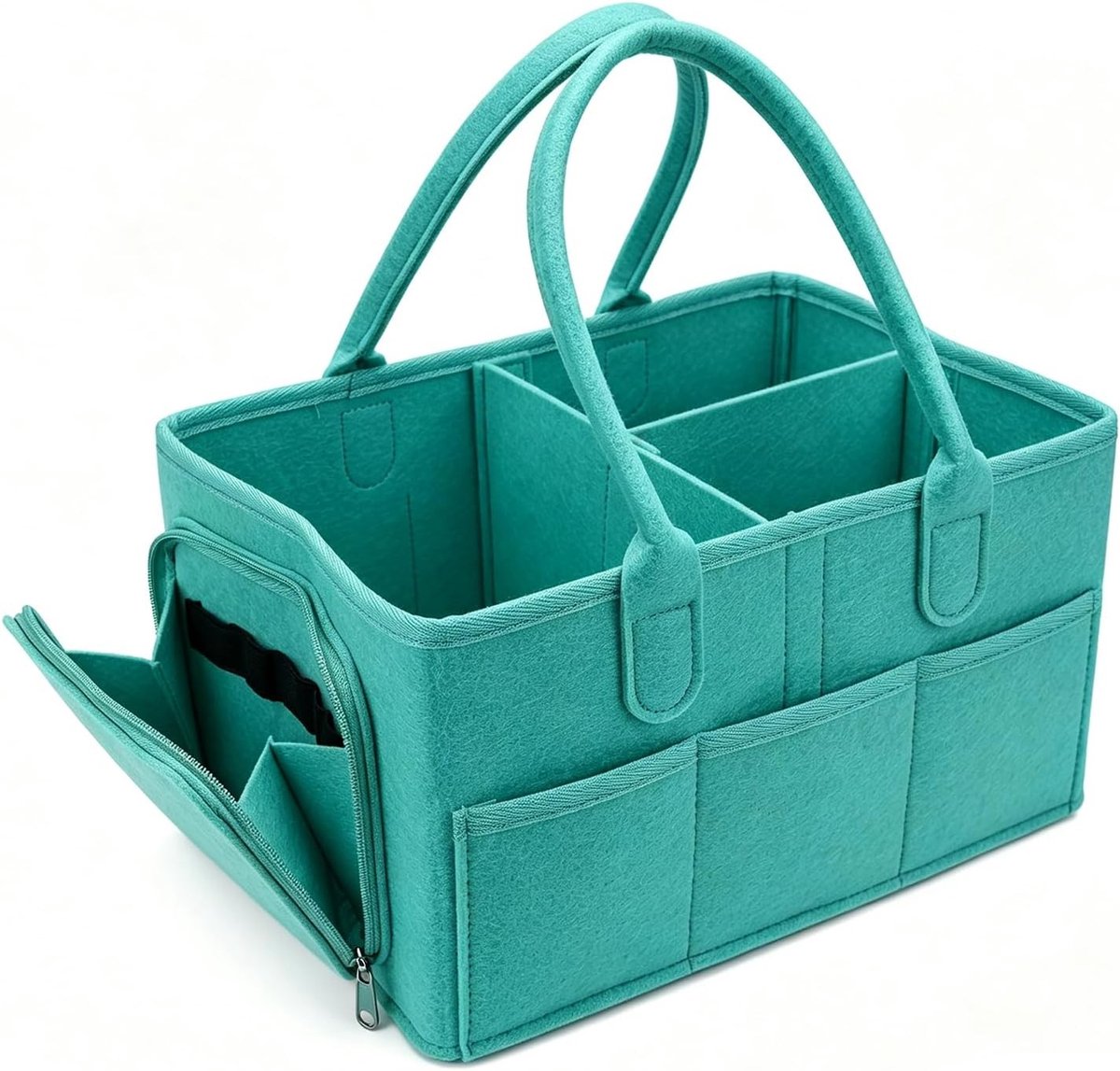 Organiser voor Luiers, 13 x 23 x 18 cm, Zee Blauw, Vilt Tas, Draagbare Luiertas met Compartimenten, Vouwbare Opberger voor Luiers en Babyaccessoires