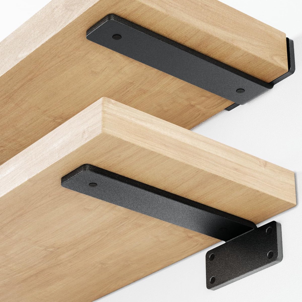 SnelShoppen - Heavy Duty Zwevende Plankbeugels 30 cm - 6 Stuks - Zwart Gepoedercoat Metaal - Stevig, Eenvoudig te Installeren - Houdt Tot 160+ lb