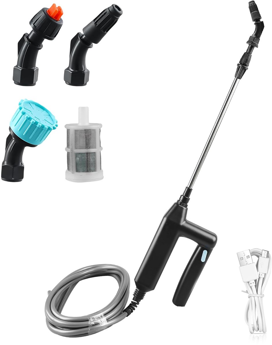 SnelShoppen - Elektrische Plantensproeier - Accu-drukspuit - Tuinspuit met 3 Verstelbare Sproeiers en 5m Slang - Ideaal voor Tuin, Binnenplaats, Gazon