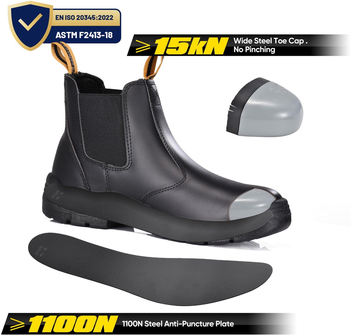 SnelShoppen - Veiligheidsschoenen Heren Bouwplaats M8025 S3 Werk Hoge Beschermende Laarzen Antislip Sneakers Leer Zwart 41 EU