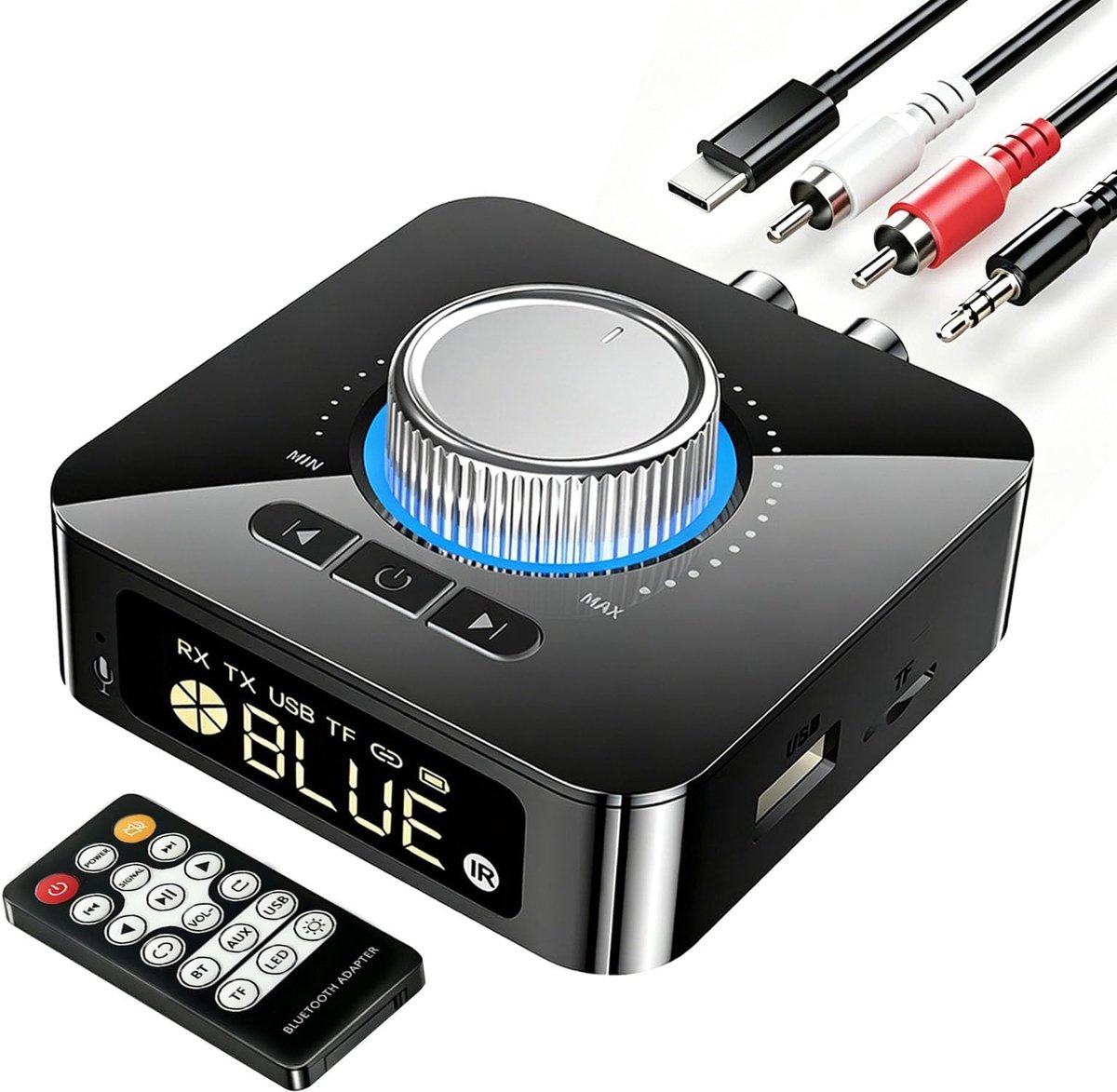 SnelShoppen - Bluetooth-adapter Stereo-installatie 6.0 - Ontvanger en Zender met AUX 3,5 mm Jack en RCA Cinch - Bluetooth Ontvanger Audio-adapter voor