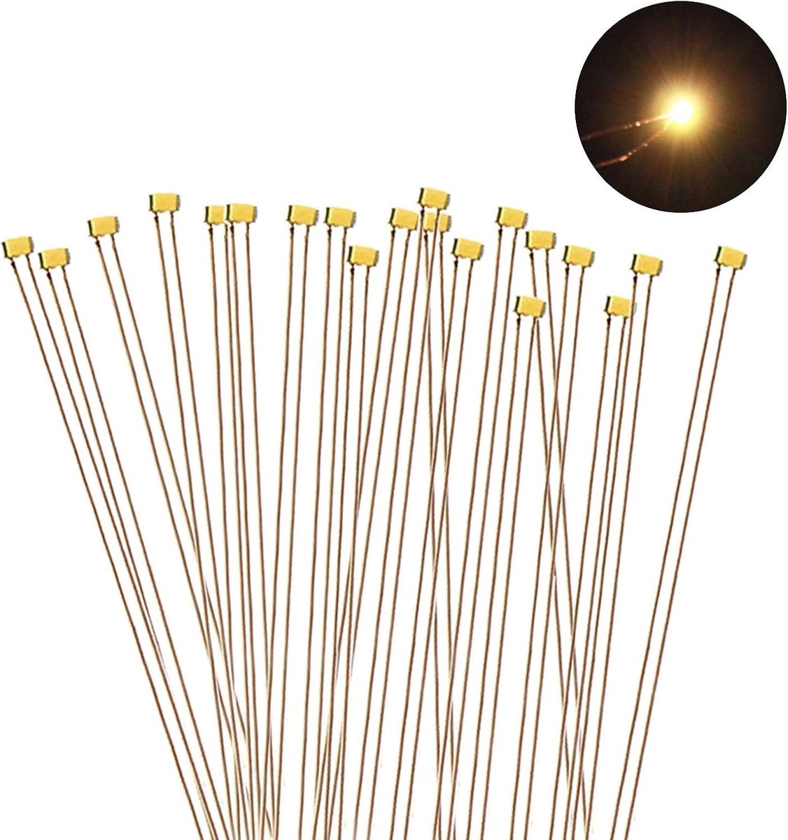 SMD LED Warm Wit Design 0402 met Cu Draad van 20cm - 20 Stuks voor Verlichting en Decoratie