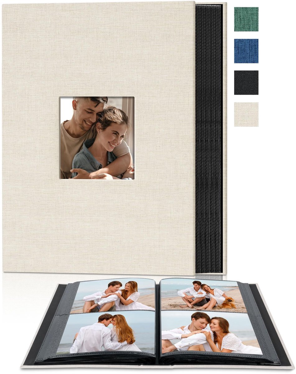 SnelShoppen - Beige Stof Fotoalbum 10 x 15 cm met 200 Vakken en Venster - Perfect voor Herinneringen, Feesten, en Kinderen