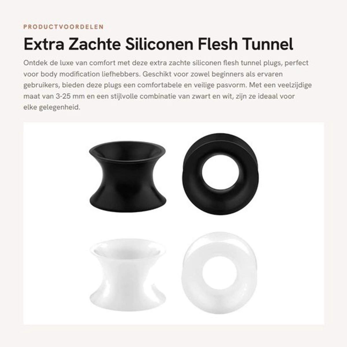 Flesh Tunnel - 2 Paar Extra Zachte Siliconen - Zwart/Wit - 3-25 mm - Antiallergisch - Comfortabel Gebruik - Oorpluggen