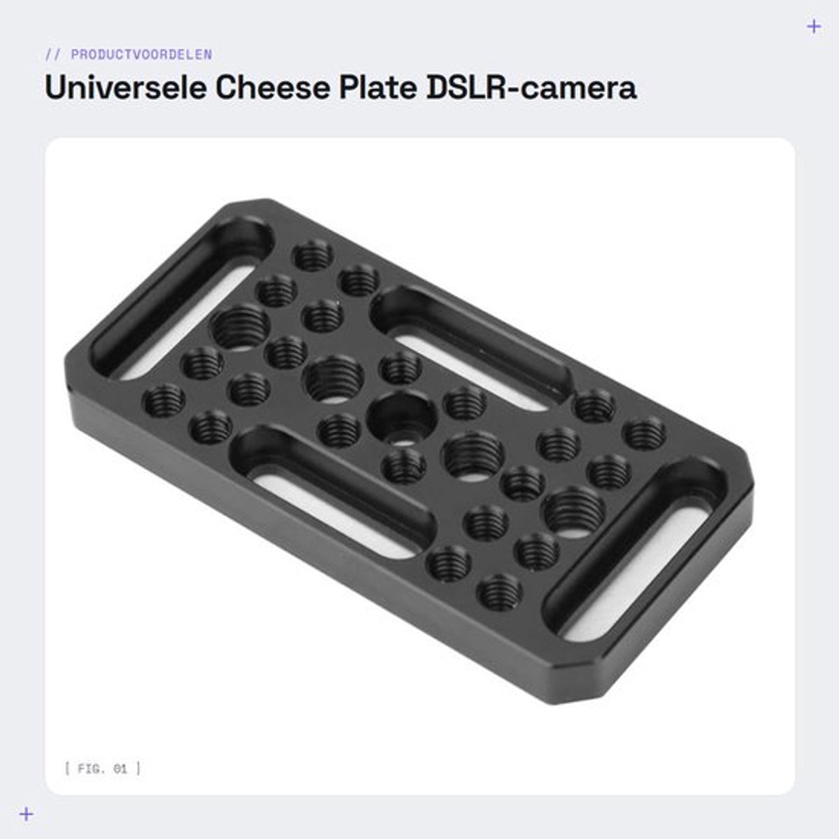 Universele Cheese Plate - DSLR-camera ondersteuning - Aluminium video switching - Lichtgewicht en compact - Perfect voor videoproductie e...