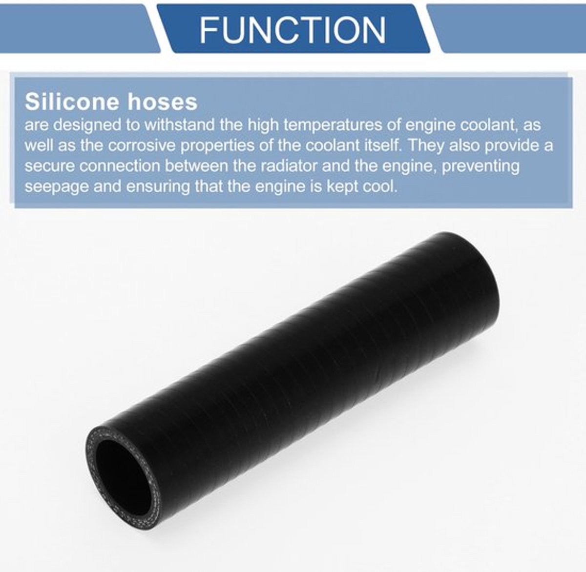Koelvloeistofslang 127 mm - Siliconen - Binnendiameter 22 mm - Temperatuurbestendig tot 300 °C - Meerlaags geweven - Zwart - Siliconenslang