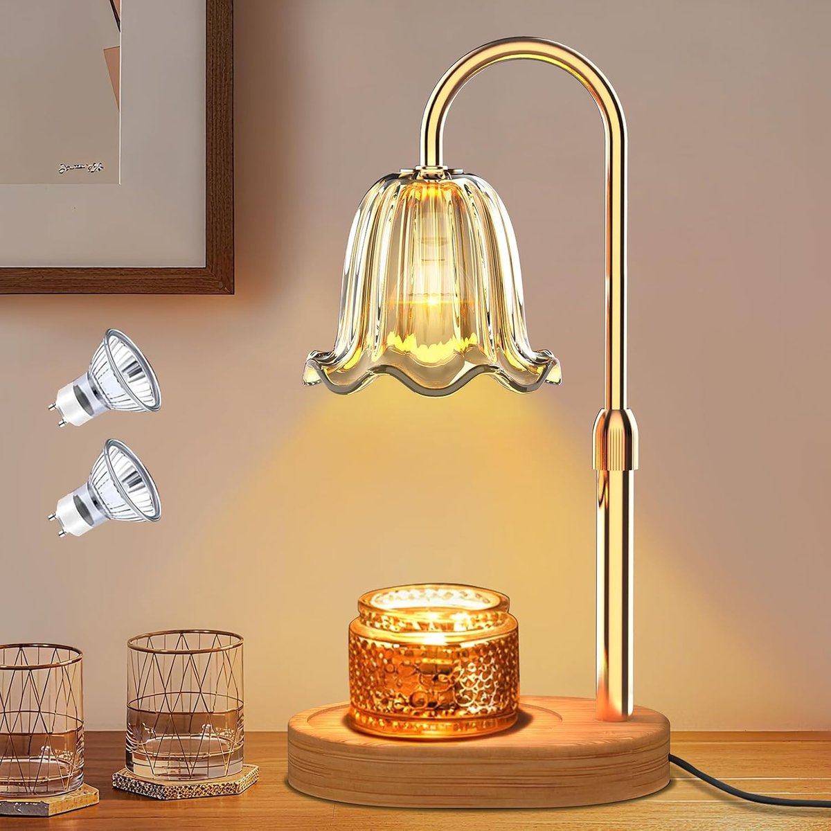 SnelShoppen - Kaarsenwarmer Lamp met Dimmer en Timer, Hoogte Verstelbaar, Elektrisch Kaarsverwarmend Licht voor Waxvaten, 2 Gloeilampen, Perfect voor