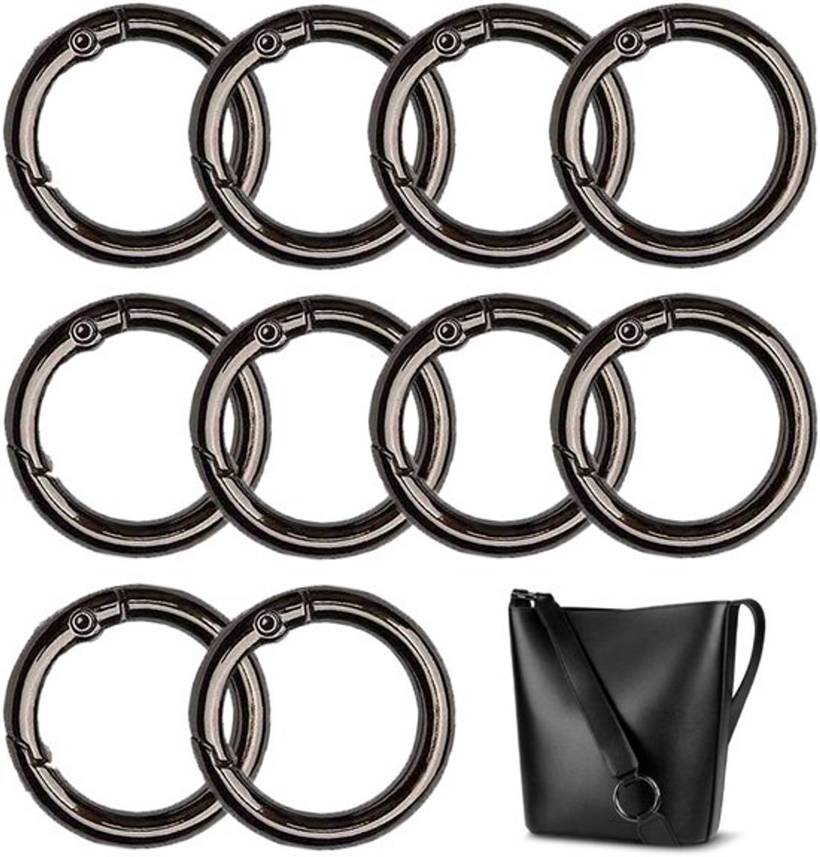 Karabijnhaken 10 Stuks - Ronde Ring - Veerhaken - Corrosiebestendig - Lichtgewicht - Voor Outdooractiviteiten - Haak