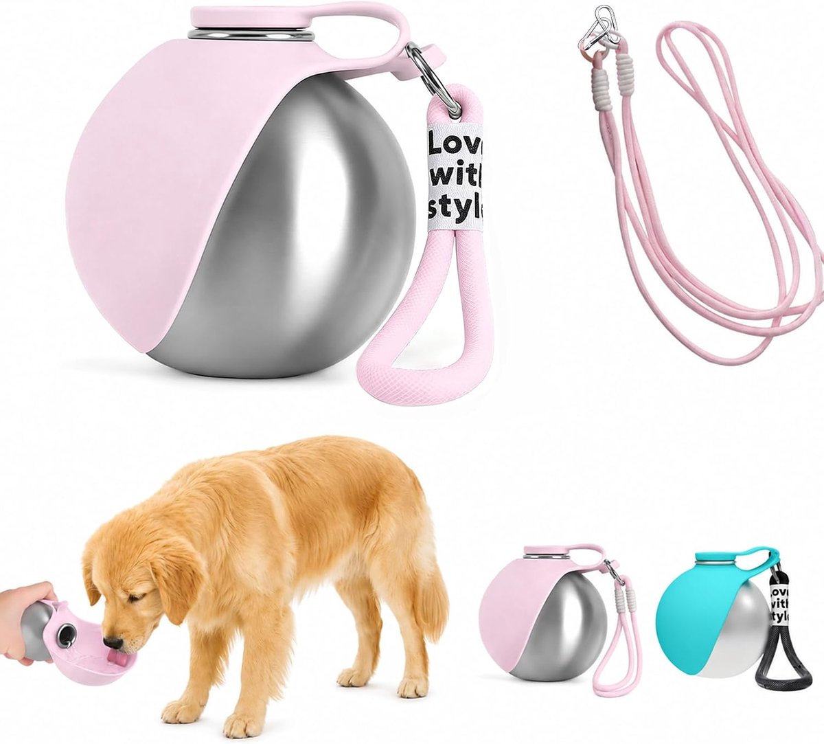 SnelShoppen - 2-in-1 Honden Drinkfles, 285 ml, Roestvrijstalen Dierenfles voor Kleine en Middelgrote Huisdieren, Ideaal voor Wandelen, Kamperen, Met D