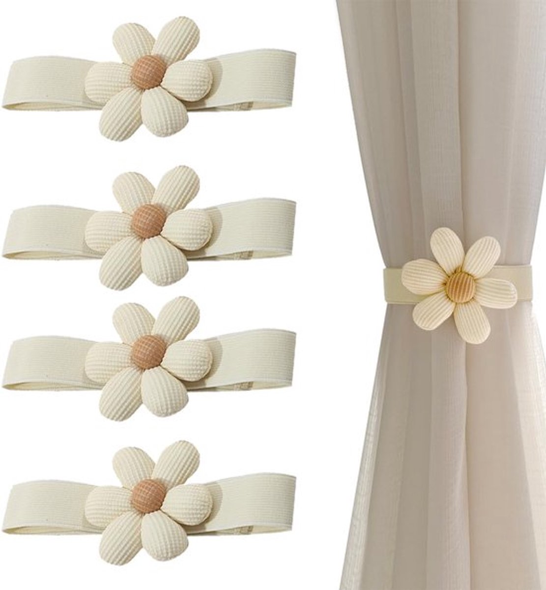 Gordijnhouders Creatief Design - Gordijnhouders met Bloemen - Gordijnbinders - 4 Stuks - K