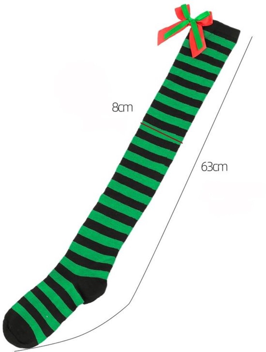 Kerstkousen met strik - Overknee-kousen - Wintersokken - Dijfhoge sokken - Zachte sokken - Afmetingen 63 x 8 cm