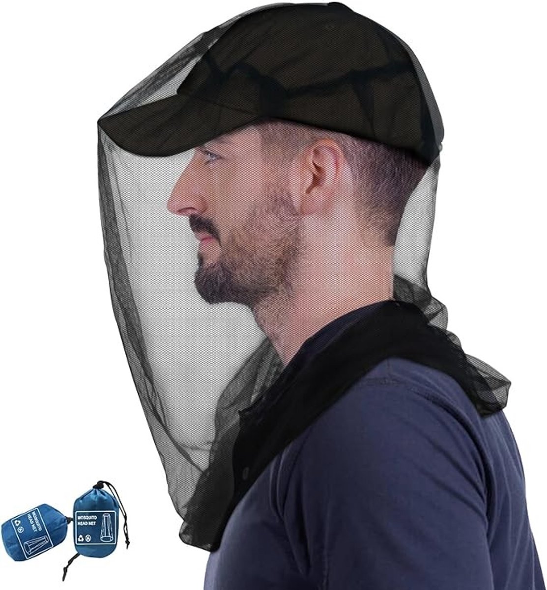 Premium Insectenhoofdnet 2-Pak - Ultra Groot & Lang - Extra Fijne Mazen voor Kamperen, Wandelen en Tuinieren