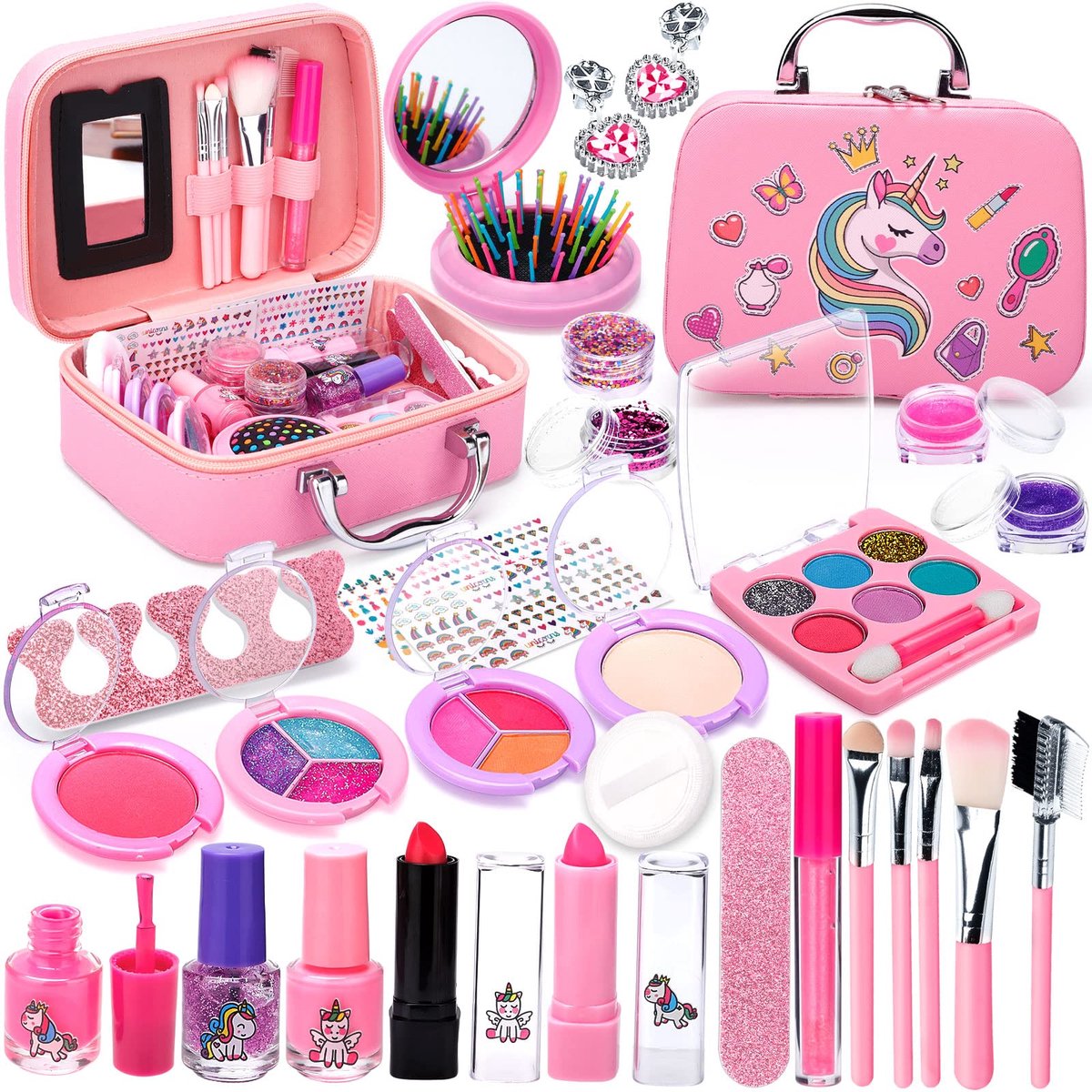 SnelShoppen - Purpledi Kinderschminkset, Wasbaar Make-upspeelgoed voor Kinderen, 30 Stuks, Rollenspel, Make-up voor Meisjes 4-9 Jaar, Kerstcadeau voor