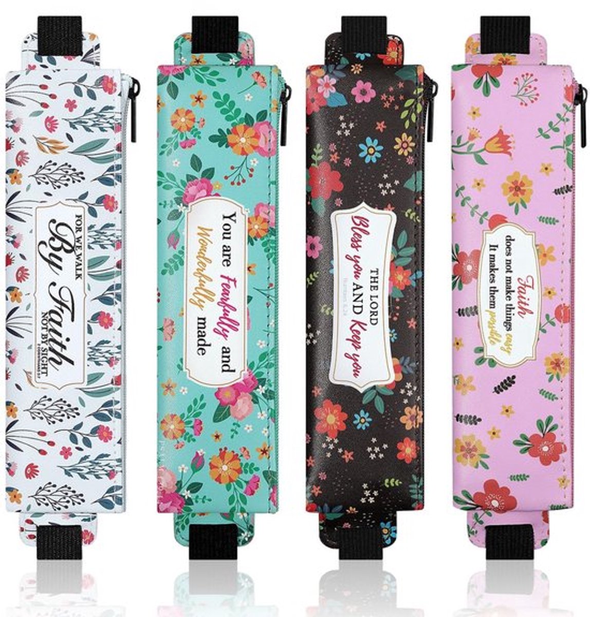 Etui Elastisch - Pennenkoker - Verstelbare Elastiek - Zippered Compartment - 4 Stuks - Ruimte voor 3-4 Pennen