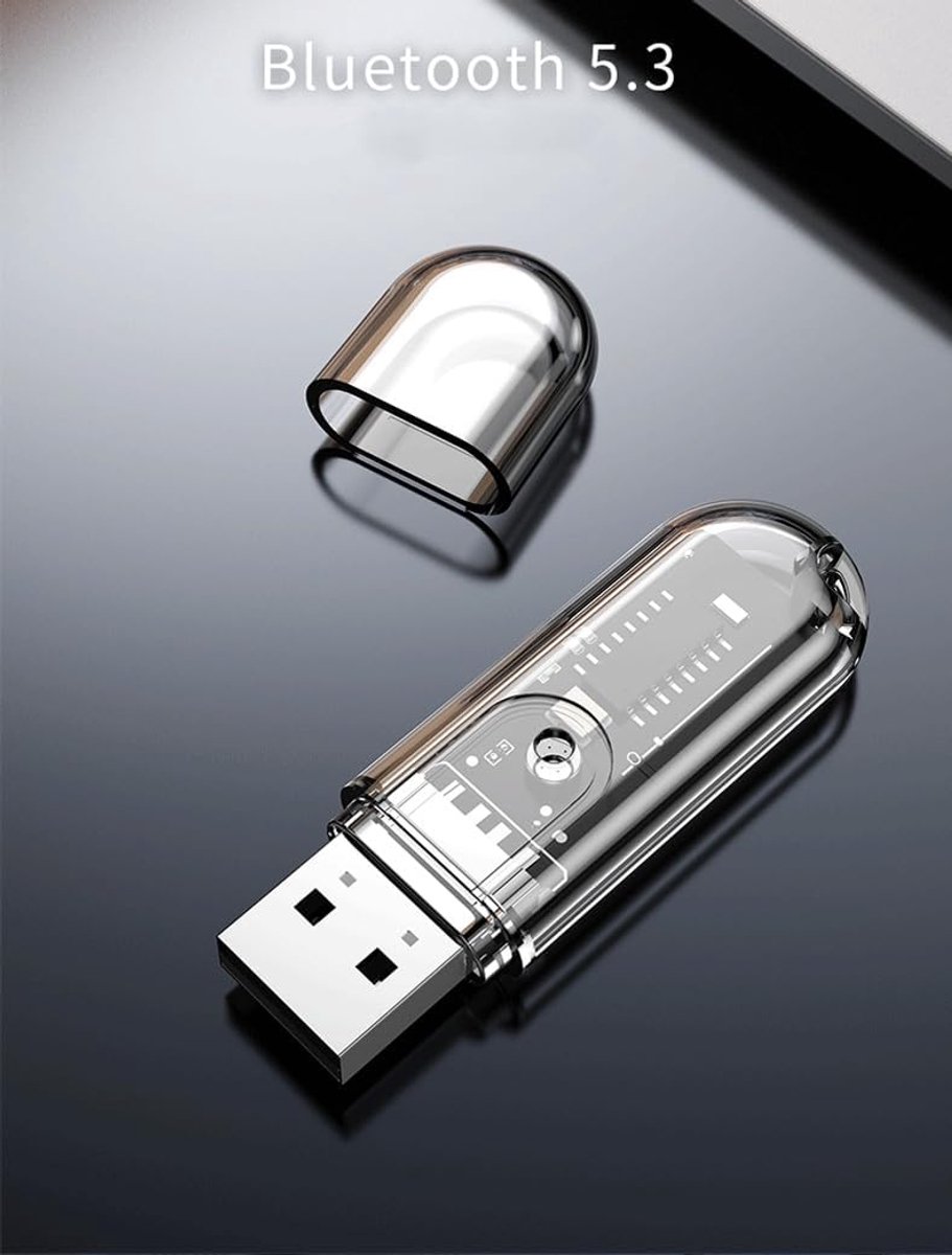 SnelShoppen - USB Bluetooth Adapter Audio Bluetooth 5.3 Receiver Dongle voor HD Muziek Streaming naar Speakers, Auto en Stereo, Plug & Play