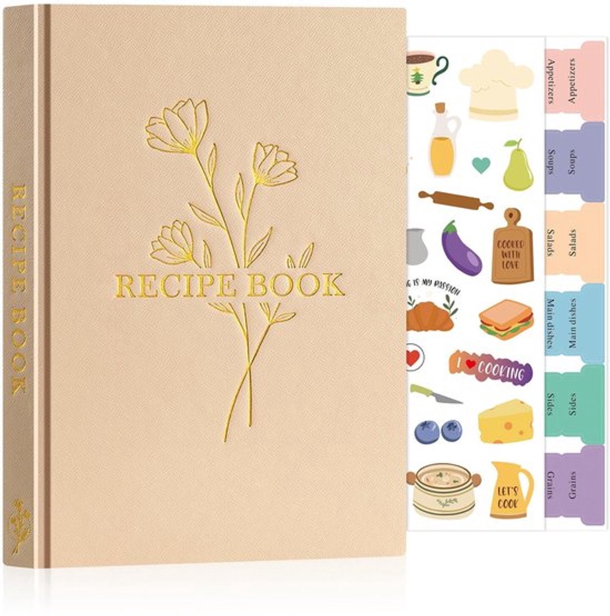 Receptenboek Waterdicht - Kookboek A5 Formaat - Leren Omslag - 70 Recepten - Inclusief Stickers - Handige Keukentips - Kookdagboek
