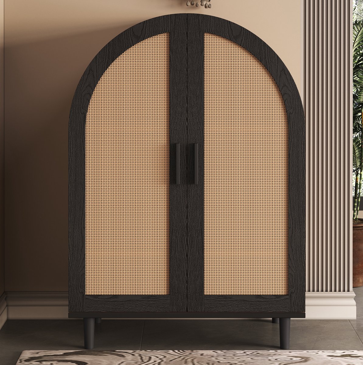 COVREO Schoenenkast 70 x 40 x 100 cm – 2 deuren, 3 planken, naturel en zwart Natural+Black