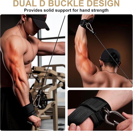 Set van 2 Pull-Up Hulpmiddelen voor Krachttraining met Polsbandjes, Antislip Grip en Dubbele D-ring voor Effectieve Gym Workouts — afbeelding 3