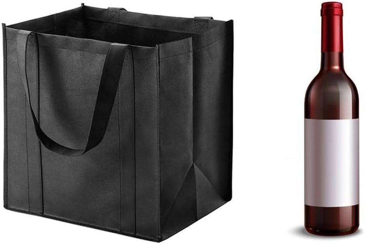 Herbruikbare Tas voor 6 Flessen, Ideaal voor Bier, Wijn en Waterflessen, Zwart, Duurzaam en Praktisch