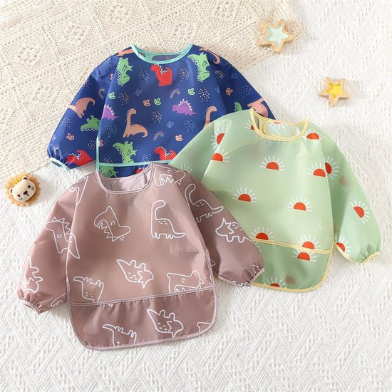 Waterdichte Slabbetjes voor Baby's, 5 Stuks, Lange Mouwen, Voedingsschort met Pocket, Geschikt voor 3-30 Maanden — afbeelding 3