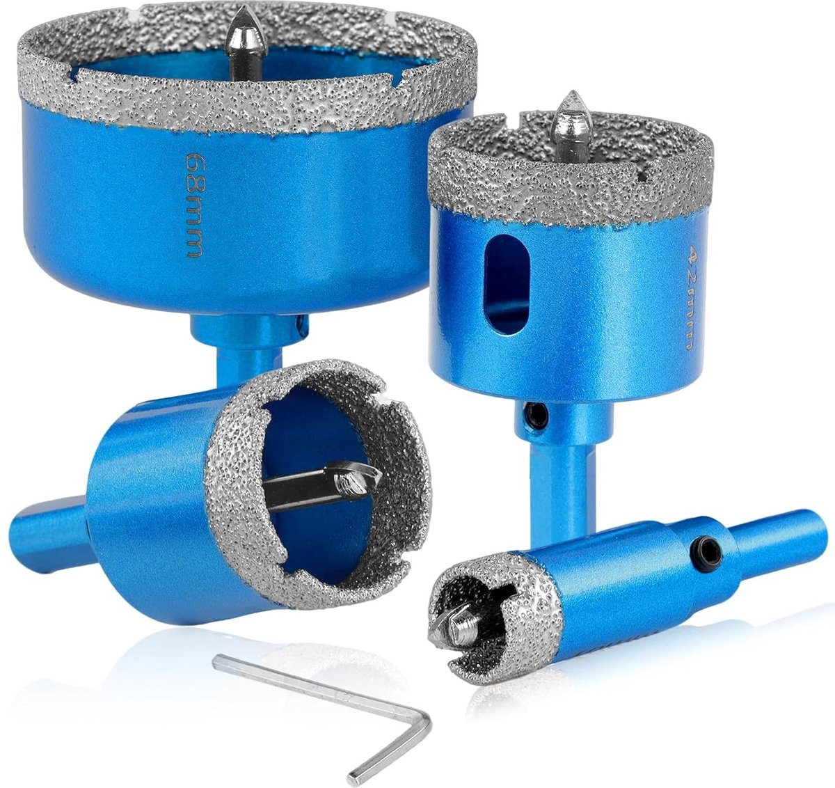 Set van 4 Diamant Boorbits voor Tegels, Porselein en Glas - 16/35/50/68 mm met Centerboor voor Nauwkeurig Boren in Hardere Materialen