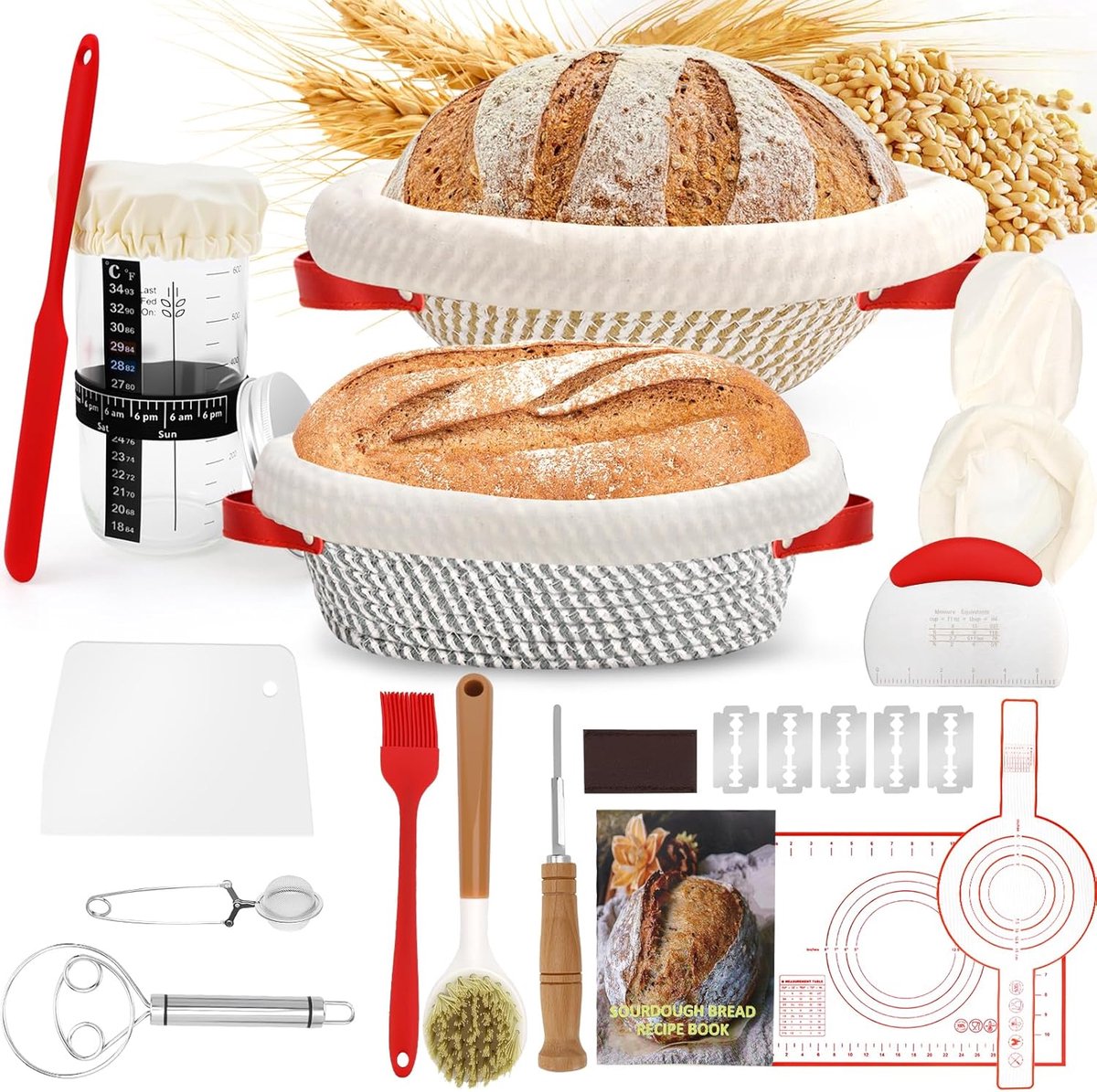 SnelShoppen - Sourdough Starter Set voor Brood, Leven Pastry, Accessoires voor Beginners en Ervaren Bakkers, Ideaal voor Thuis Bakken, Inclusief Ronde