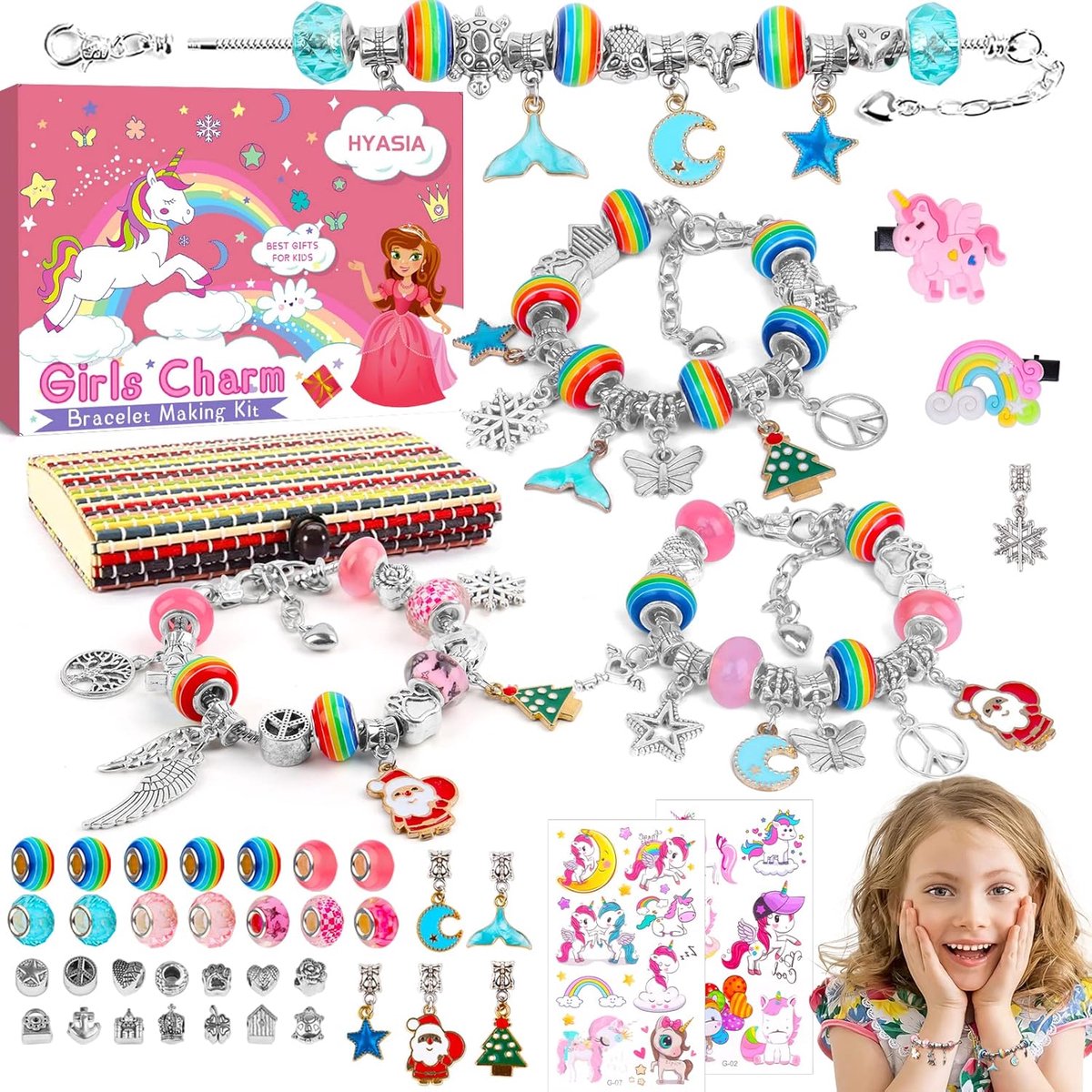 SnelShoppen - Eenhoorngeschenken voor Meisjes - Creatieve Kunsthandwerk Kit voor Sieraden en Armbanden Maken - Perfect voor Kinderen van 7-10+ Jaar, K