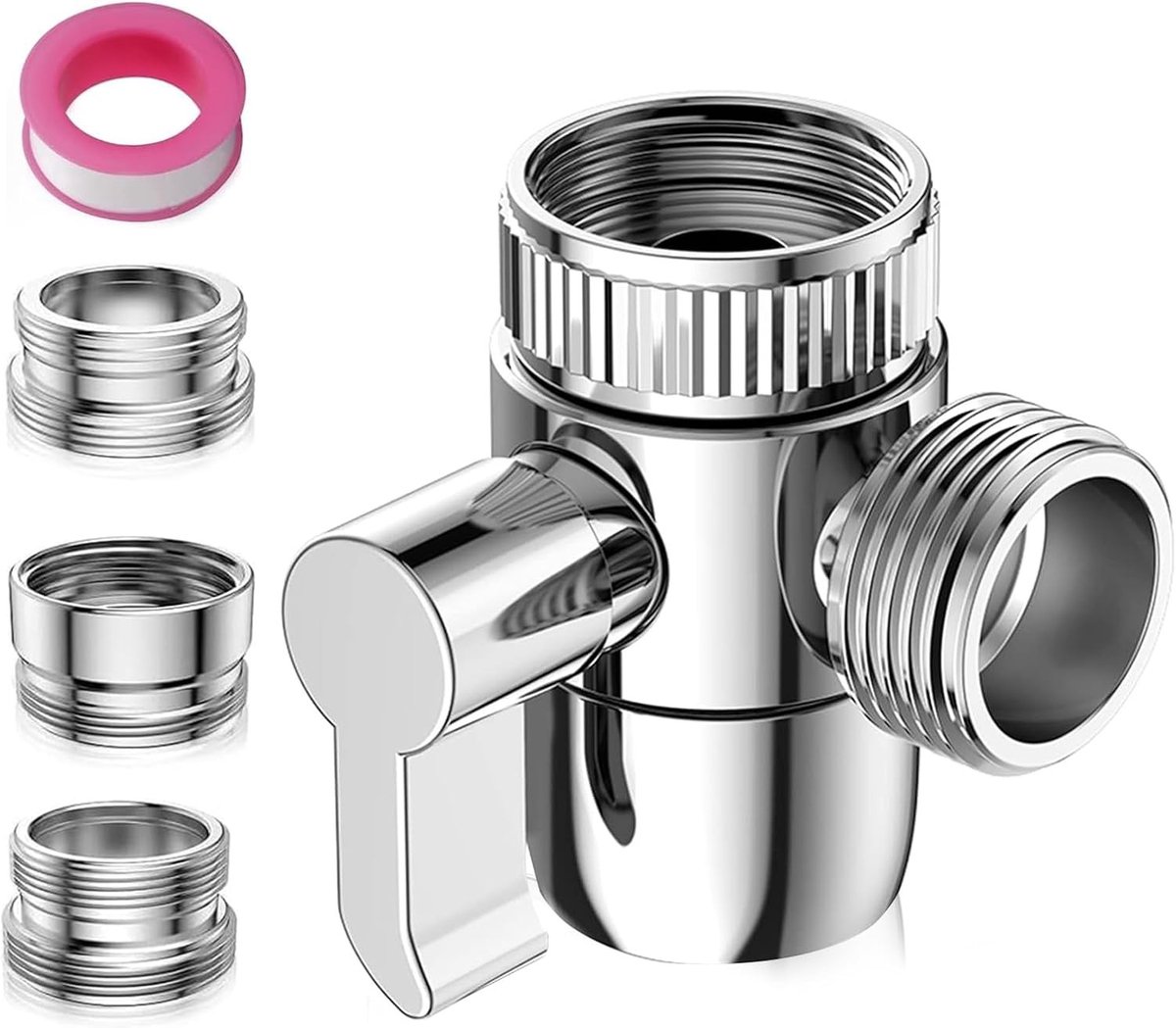 3-Way Kranen Schakelklep, Messing Afsluiter met Adapter voor M22 M24 G1/2 Kranen voor Keuken, Badkamer en Douche Systemen