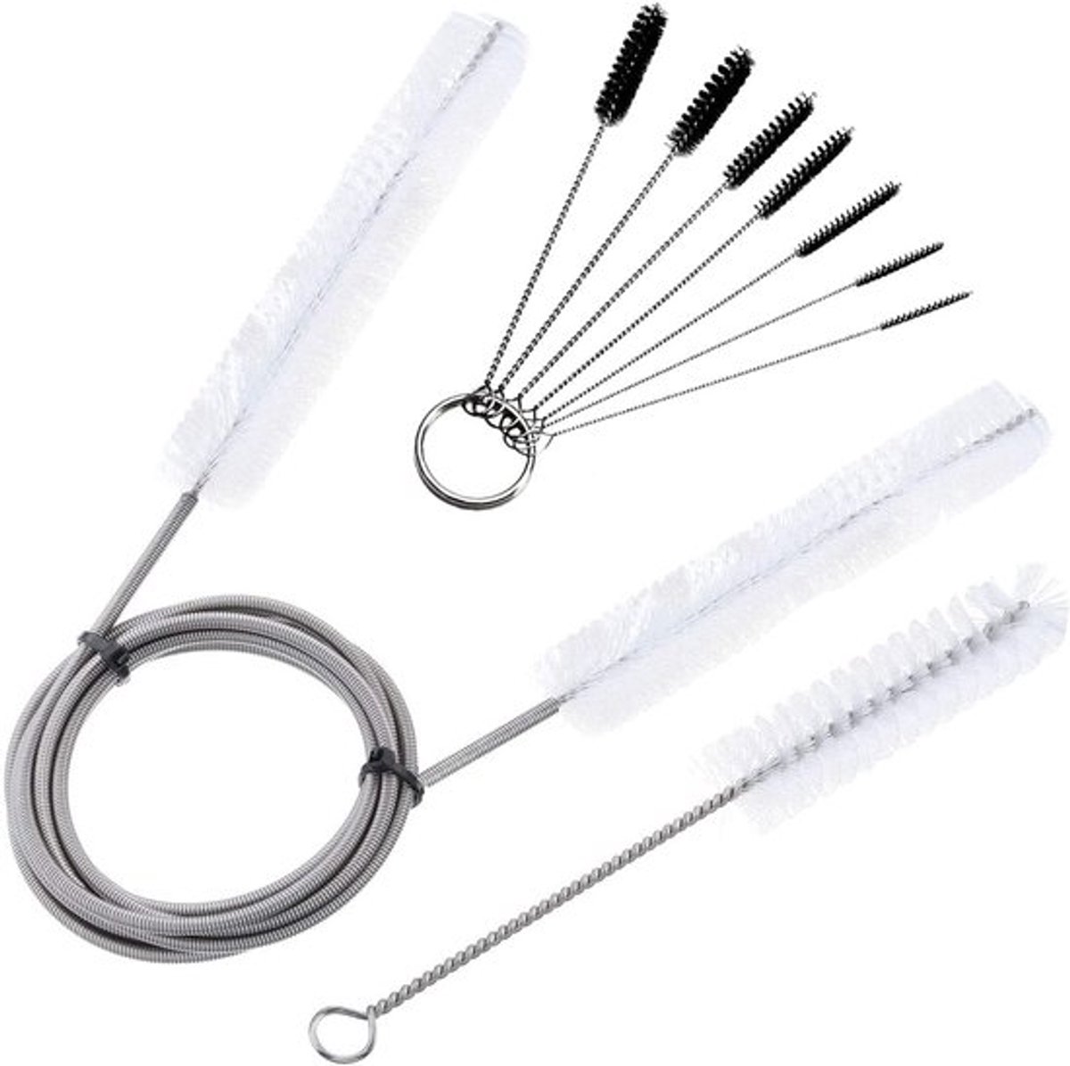 SnelShoppen - 9-delige Nylon Reinigingsborstelset - RVS Borstelset 212 cm - Flexibele Dubbele Einde Borstel voor Aquarium, Filter, Slang en Pomp - Per