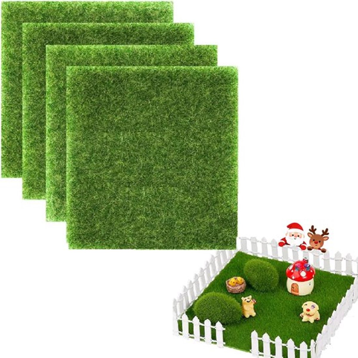 Kunstgras Miniatuurtuin - Tuindecoratie Set 4 Stuks - Kunstmos voor Buiten - Microlandschap Decoratie - Creatief Gebruik - Duurzaam en Realistisch