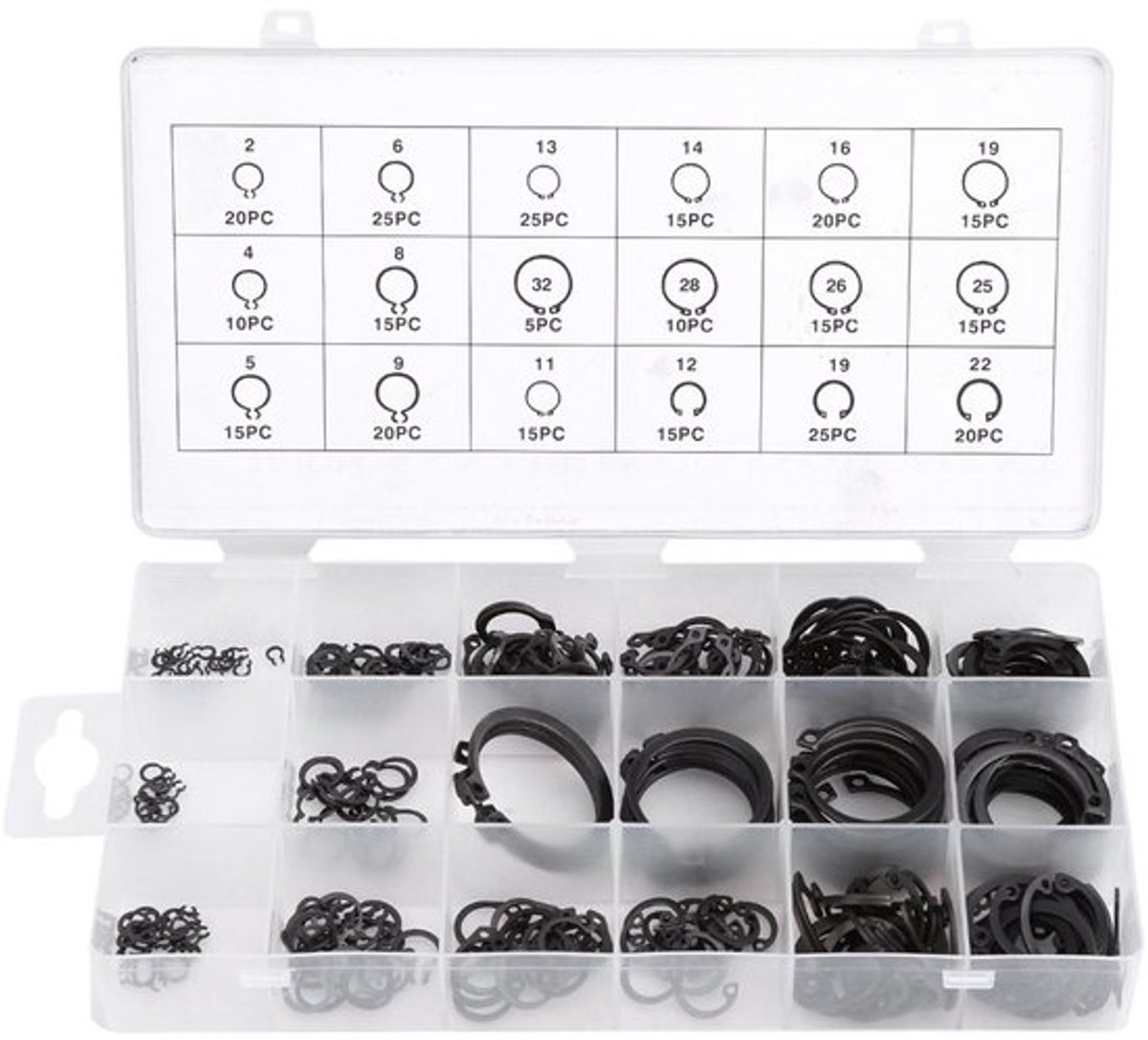 Retaining Ring Set 300pcs - E-Clip Ring Kit - Externe Beugel - Duurzaam Metaal - 2mm tot 32mm - Veelzijdig Gebruik