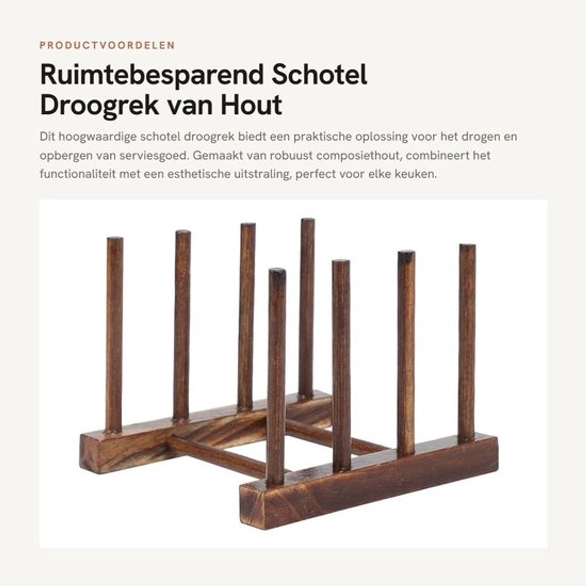 Droogrek Ruimtebesparend - Opvouwbaar - Serviesdroger - 4-zuilmodel - Composiet Hout - Makkelijk te Reinigen - Vaatdroger